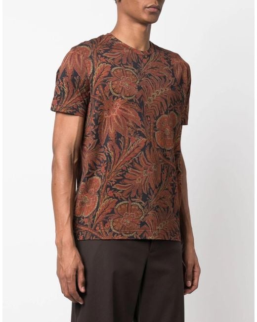 Etro Brown Paisley Print Short Sleeve T-Shirt for men