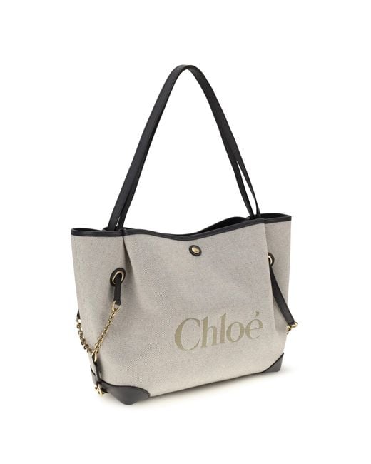Chloé White Clover Tote Bag Canvas Cotton Shoulder
