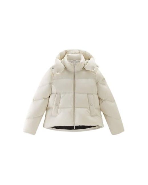 Woolrich White Alsea Short Down Puffer Jacket