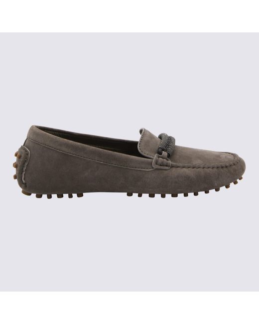 Brunello Cucinelli Gray Beige Leather Loafers for men