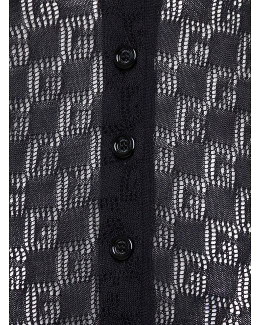 Gucci Black Polo Shirt With Button Closure And Gg Motif