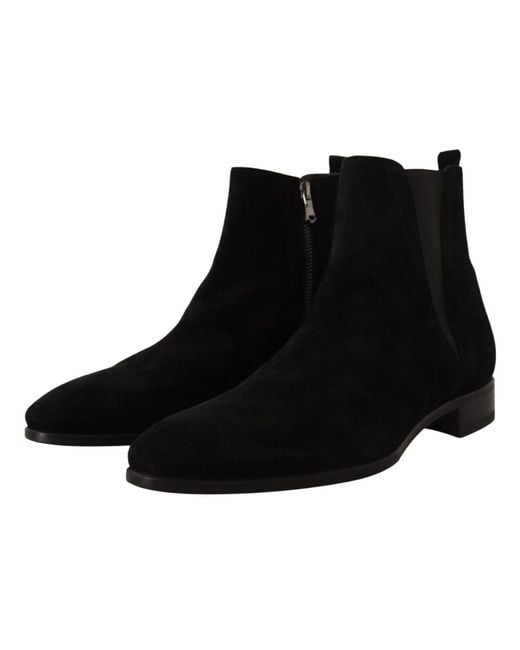 Dolce & Gabbana Black Suede Leather Chelsea Boots Shoes for men
