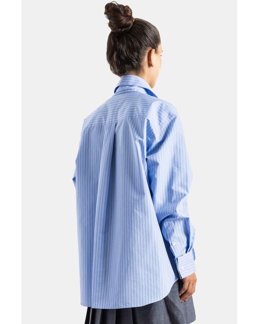 Sacai Blue Chemise Poplin Shirt Rayée Bleu Clair Avec Cravate