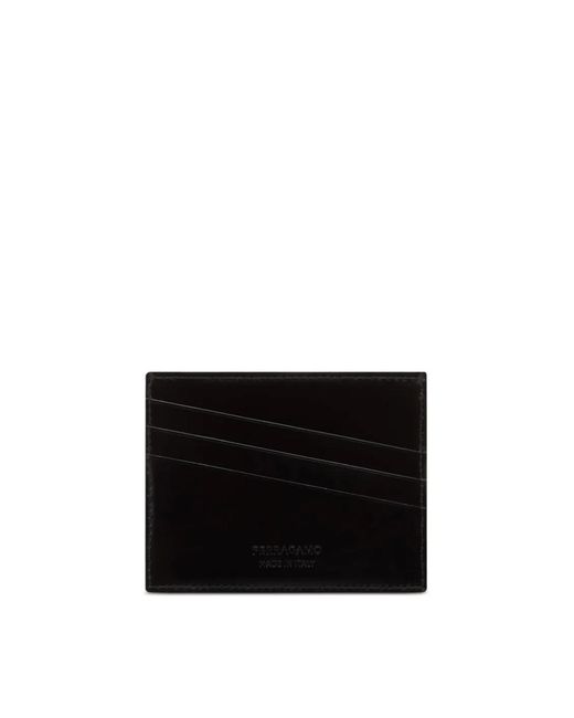 Ferragamo Black Diagonal Logo Credit Card Case