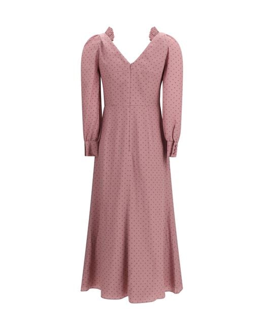 Alessandra Rich Pink Polka Dot Midi Dress With Ruffles Silk