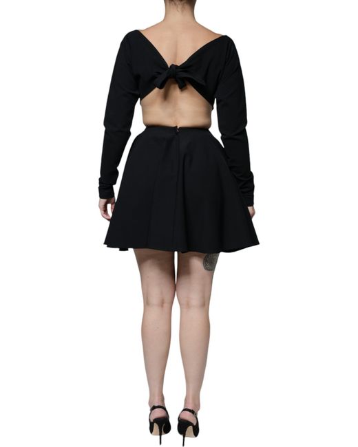 Dolce & Gabbana Black Viscose Cut Out A-Line Long Sleeves Mini Dress