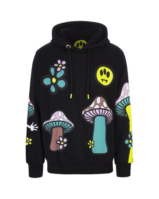 Barrow Cotton Black Hoodie With Allover Mushroom Screen Printing Lyst
