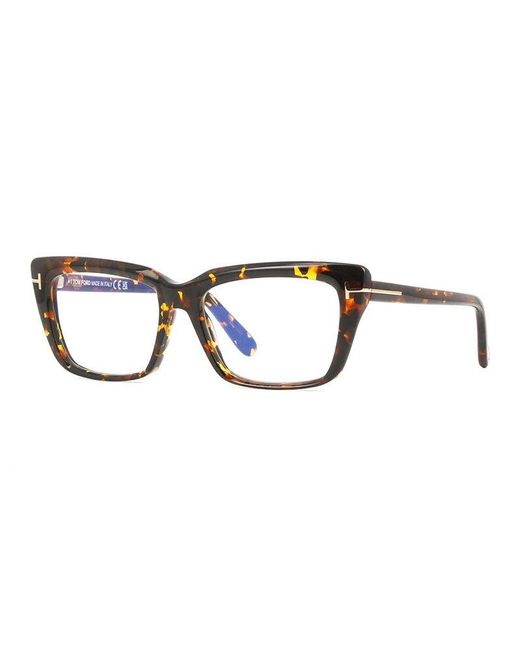 Tom Ford Brown Eyeglasses Square Full Rim, Shiny Frame And Clear Light Block Lens Ft5894-B001