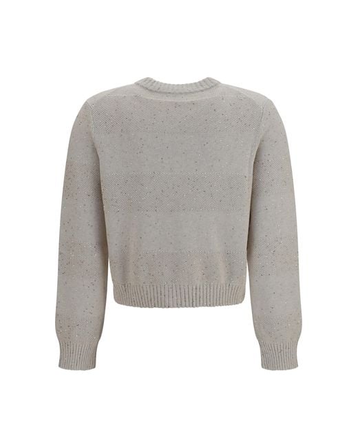 Brunello Cucinelli Gray Long-Sleeve Crewneck Cotton Sweater