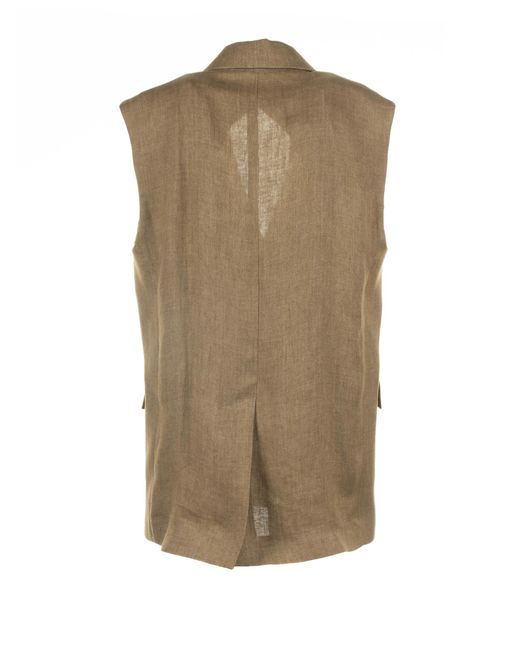 Max Mara Studio Natural Double-Breasted Linen Waistcoat