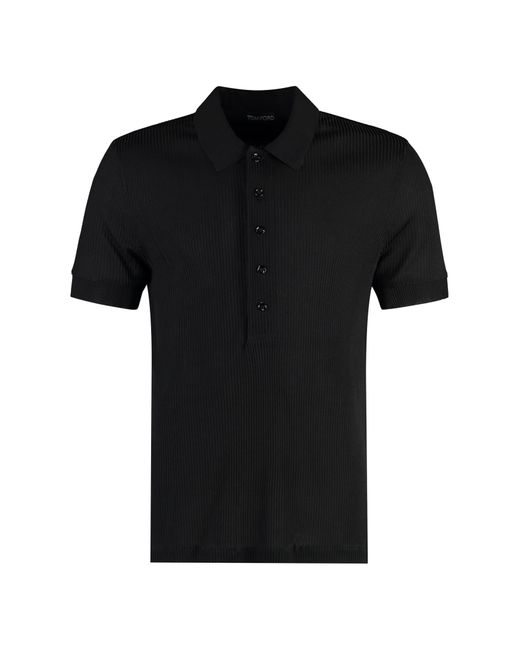 Tom Ford Black Ribbed Knit Polo Shirt for men