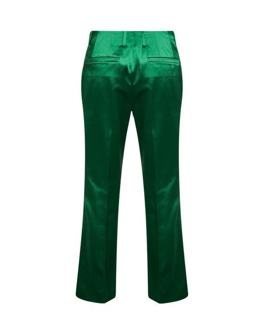 Dries Van Noten Green Satin Bootcut Trousers
