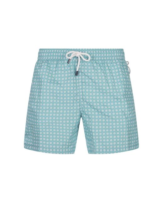Fedeli Blue Swim Shorts With Micro Flower Pattern for men