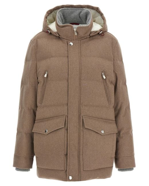 Brunello Cucinelli Brown Flannel Down Jacket Puffer Jackets for men