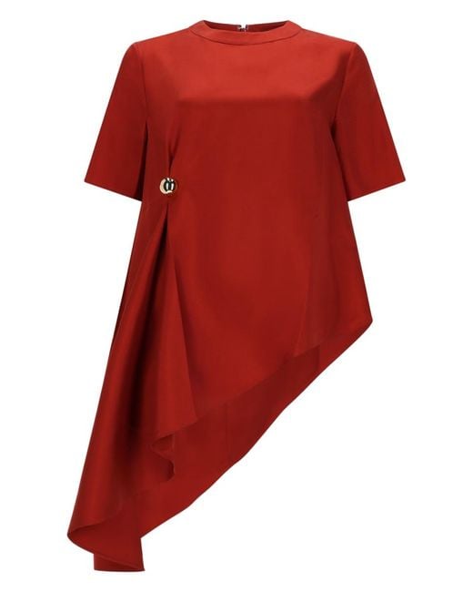 Loulou de Saison Red Asymmetric Top Madea Silk Tops