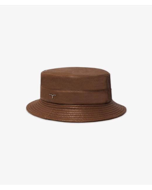 Larusmiani Brown Leather Bucket Hat Hat for men