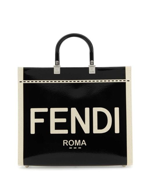 Fendi Black Sunshine Medium Patent Tote