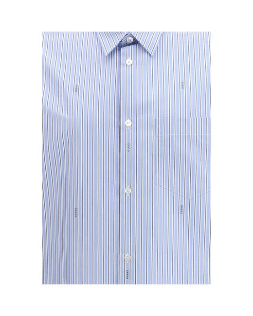 Gucci Blue Cotton Pattern Shirt for men