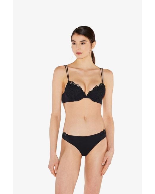 La Perla Black Push-Up Bra With Macramé Lpd906397 Rings