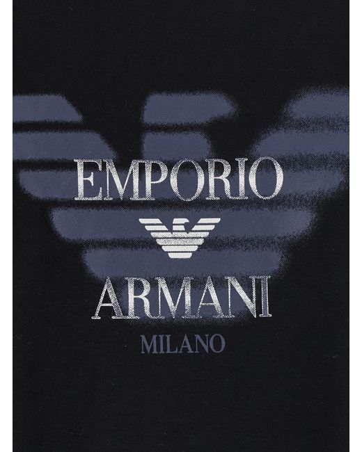 Emporio Armani Black T-Shirt Multilogo Cotton Lyocell T-Shirts for men