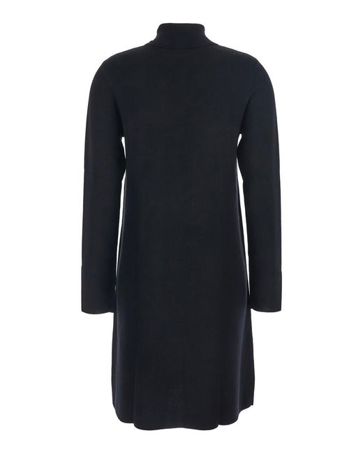 Allude Blue Turtneleck Dress With Straight Hem