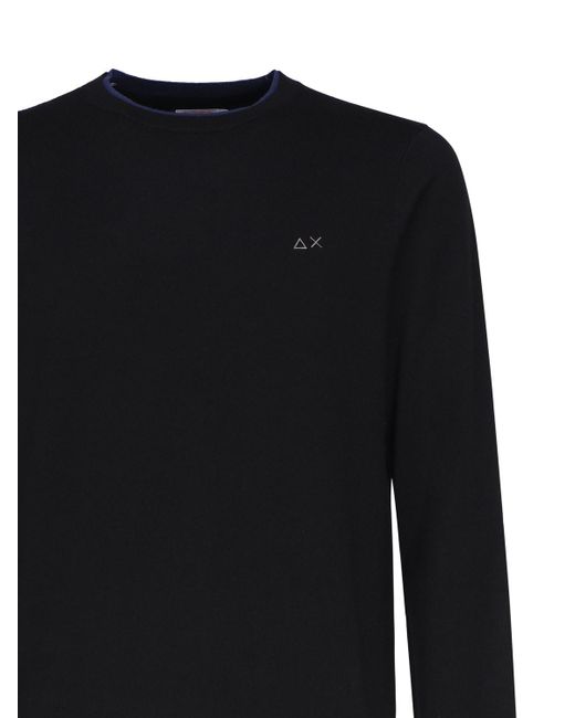 Sun 68 Black Sweater With Embroidered Logo for men