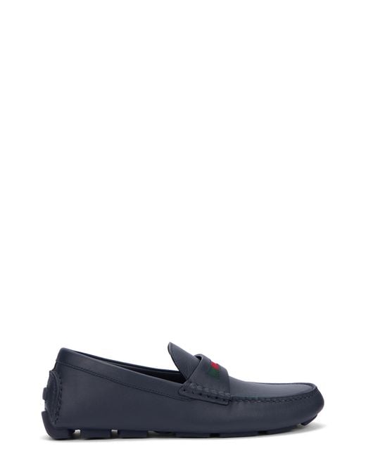 Gucci Blue Leather Driver Moccasin Calf Skin Loafers for men