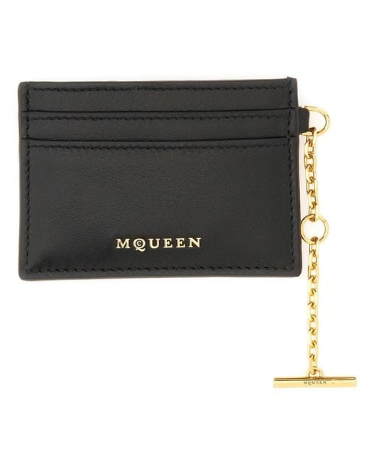 McQueen Black Sling Card Holder Main: Leather Wallets & Purses