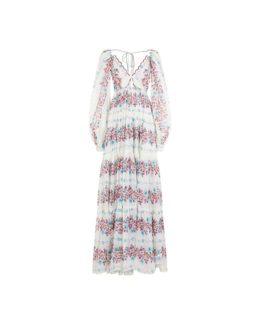 Etro White Floral Printed Open-back Flared Maxi Dress
