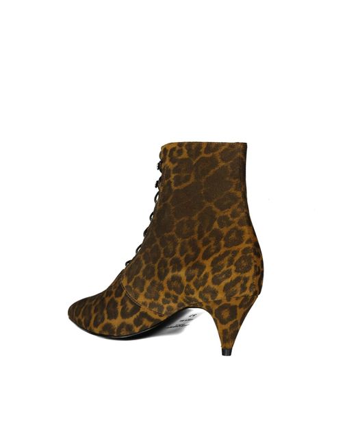 Saint Laurent Brown Kiki Lace Up Leopard Print Ankle Boots