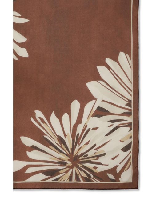 Brunello Cucinelli Brown Bloom Print Silk Pongée Scarf