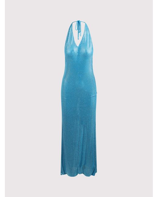GIUSEPPE DI MORABITO Blue Long Dress Studded With Micro Rhinestones