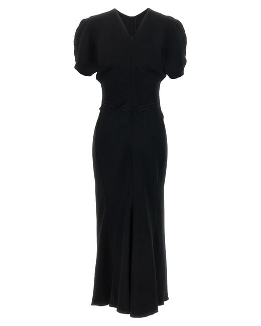 Victoria Beckham Black Gathered Waist Midi Dresses