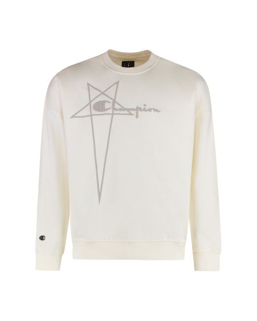 Rick Owens White Cotton Crewneck With Logo Sweatshirts for men