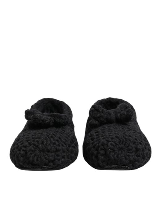Dolce & Gabbana Black Knit Bow Flat Slippers
