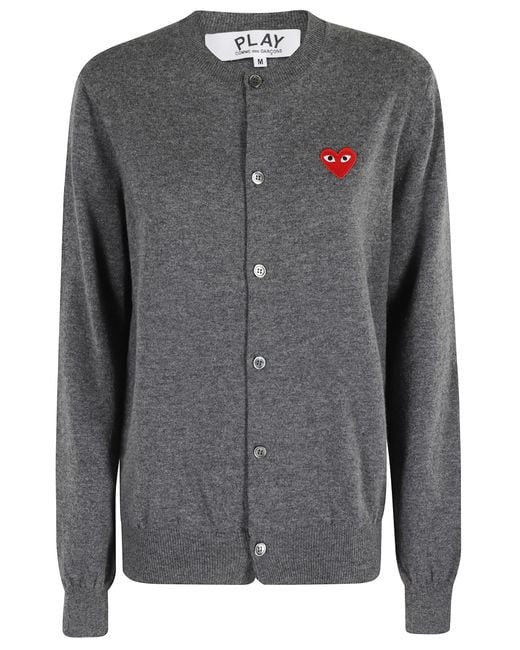 COMME DES GARÇONS PLAY Gray Round Neck Cardigan Emblem