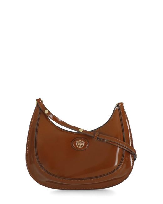Tory Burch Brown Robinson Brushed Leather Crescent Bag