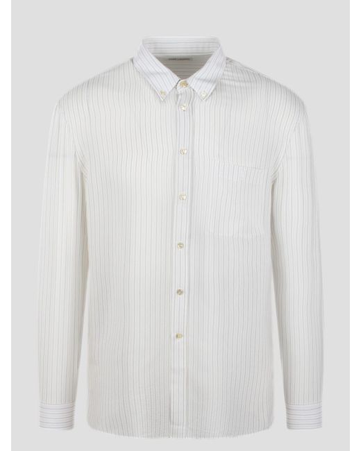 Saint Laurent White Striped Silk Satin Cassandre Shirt for men