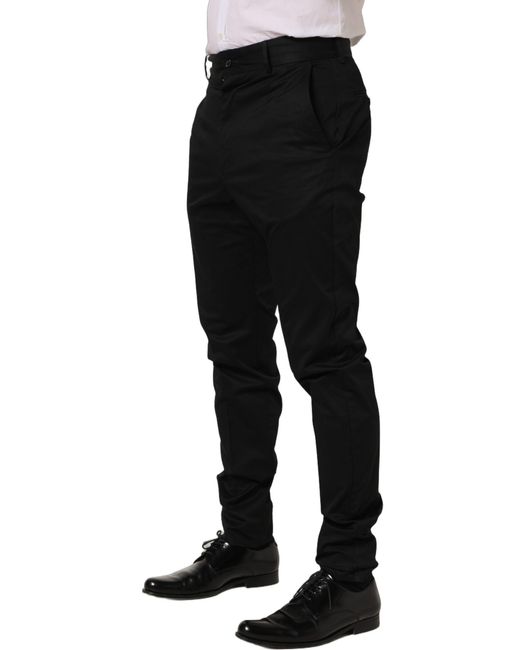 Dolce & Gabbana Black Cotton Tapered Leg Dress Trouser Pants Elastane for men
