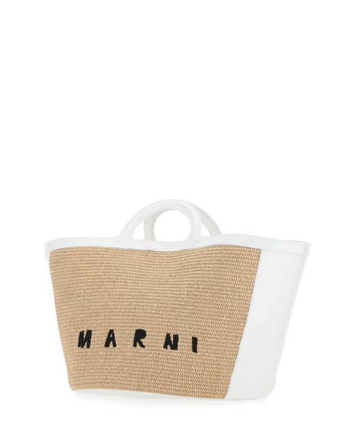 Marni Natural Two-Tone Leather And Raffia Large Tropicalia Summer Handbag