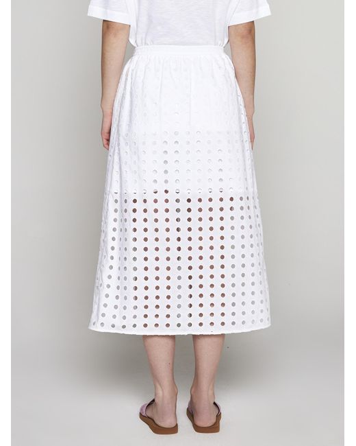See By Chloé White Broderie Anglaise Cotton Midi Skirt