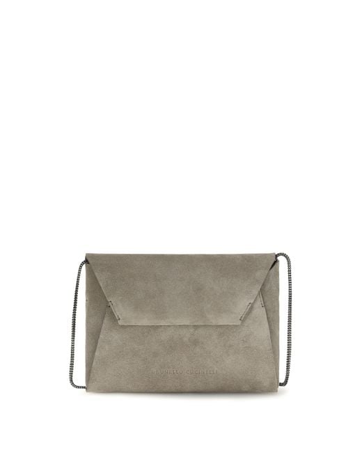 Brunello Cucinelli Gray Bc Duo Suede Clutch Bag Calf Leather Bos Taurus Clutches