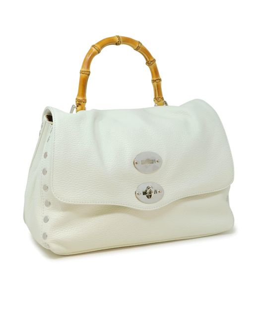 Zanellato White 068010-0950000-Z1190 Postina Daily S Bamboo Leather Handbag