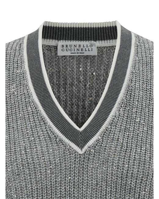 Brunello Cucinelli Gray Knit Vest With V Neckline