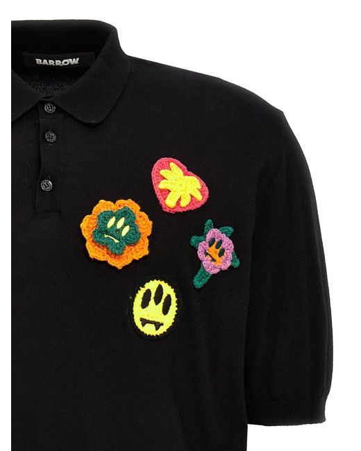 Barrow Black Crochet Embroidery Polo Shirt for men