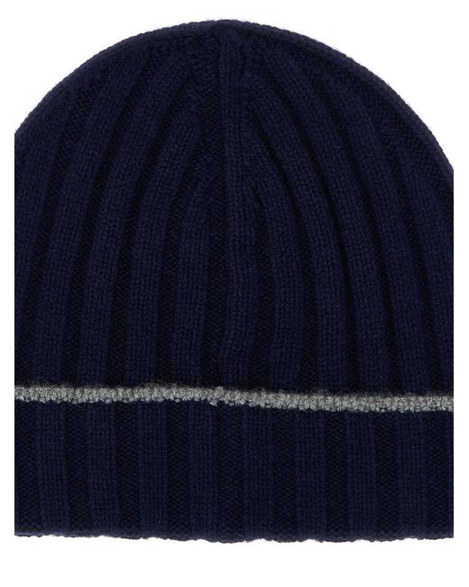 Brunello Cucinelli Blue Cashmere Turn-Up Beanie for men