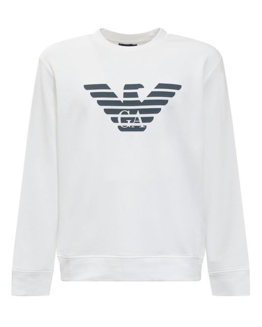 Emporio Armani White Logo Printed Crewneck Sweatshirt for men
