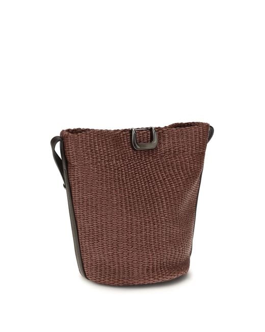 Brunello Cucinelli Brown Bucket Bag Sartorial Small Raffia Cotton