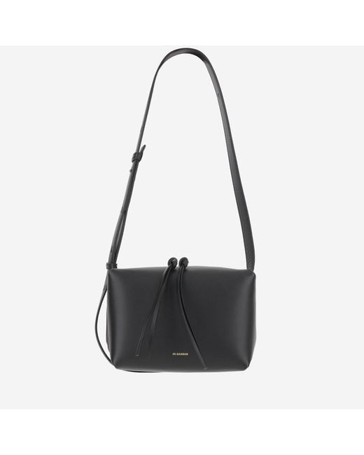 Jil Sander Black Leather Shoulder Bag With Logo Calf