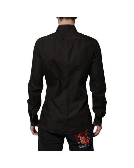 Dolce & Gabbana Black Cotton Jacquard Collar Dress Shirt for men